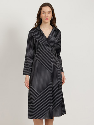 Fable Street Women Wrap Black Midi/Calf Length Dress