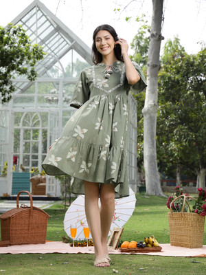 Stylum Women Fit and Flare Green Knee Length Dress