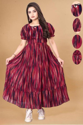 Vanray Fashion Women Fit and Flare Multicolor Midi/Calf Length Dress