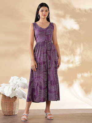 ANOUK Women Fit and Flare Purple Maxi/Full Length Dress