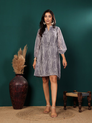 Varanga Women Fit and Flare Beige Knee Length Dress