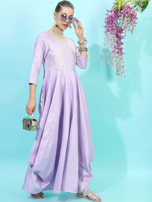 Vishudh Women A-line Purple Maxi/Full Length Dress