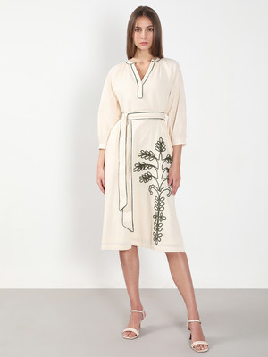 VERO MODA Women Fit and Flare White Midi/Calf Length Dress