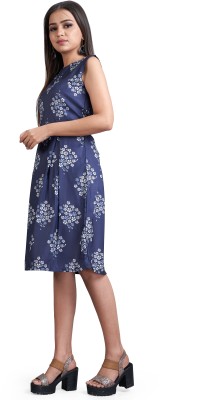 JtoFashion Women Skater Dark Blue, Light Blue Dress