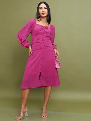 Tokyo Talkies Women Blouson Purple Below Knee Dress