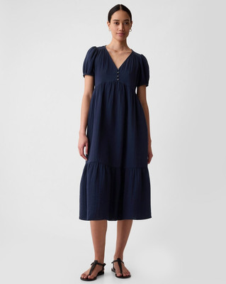 GAP Women A-line Blue Midi/Calf Length Dress