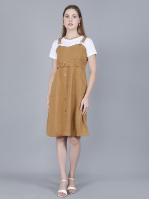 Codaisy Women Pinafore Brown Knee Length Dress