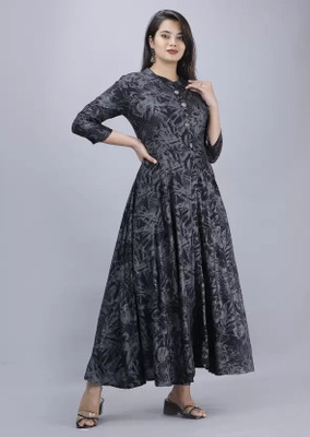 AnviTextile Women Fit and Flare Multicolor Maxi/Full Length Dress