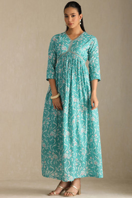 soch Women Fit and Flare Blue Maxi/Full Length Dress