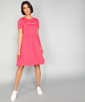 METRONAUT Women Fit and Flare Pink Dress