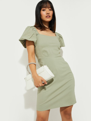 MAX Women Skater Green Midi/Calf Length Dress