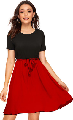 HEER FASHION Women Fit and Flare Red Knee Length Dress