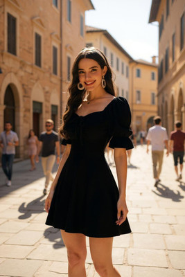 HouseOfCommon Women Bodycon Black Knee Length Dress
