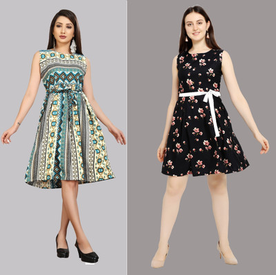 Hiral Creation Women Fit and Flare Black Knee Length Dress