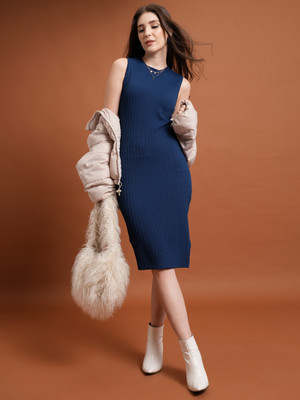 KETCH Women Sheath Dark Blue Midi/Calf Length Dress