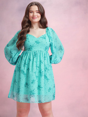 Dressberry Women Fit and Flare Green Above Knee/Mid Thigh Length Dress