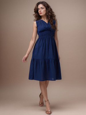 Dressberry Women Fit and Flare Blue Knee Length Dress