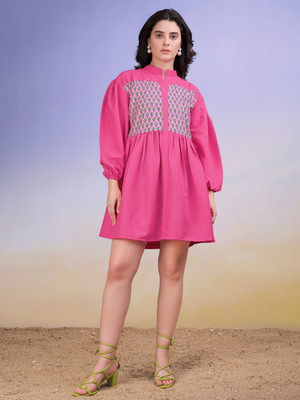 PURVAJA Women Fit and Flare Pink Mini/Short Dress