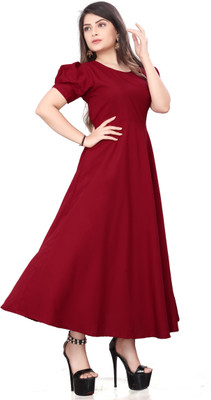 Parth Creation Women Maxi Red Full Length Dress