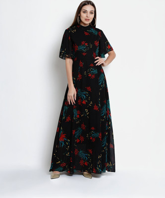 LADY STARK Women Fit and Flare Black Maxi/Full Length Dress