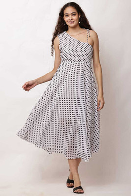 mahi angle fashion Women A-line White Knee Length Dress