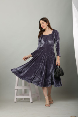 AASHA TEXTILES Women A-line Grey Midi/Calf Length Dress