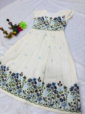 welcron creation Women Ethnic Dress White Below Knee Dress