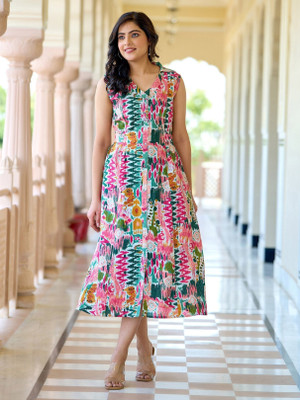 Kharoliya Women A-line Multicolor Maxi/Full Length Dress