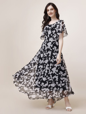 HK SHOPEE Women Fit and Flare Black Maxi/Full Length Dress