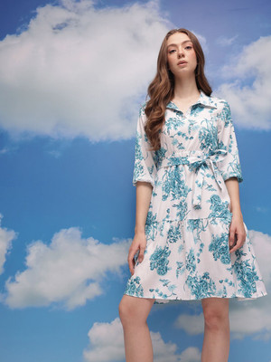 CORSICA Women A-line White Above Knee/Mid Thigh Length Dress