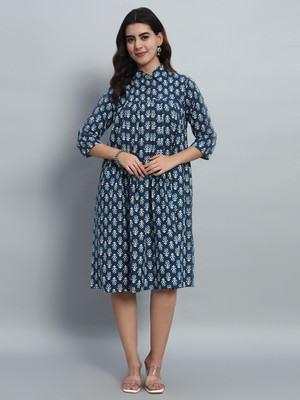METRONAUT Women A-line Blue Knee Length Dress