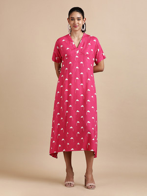 Black & Blah Blah Women A-line Pink Midi/Calf Length Dress