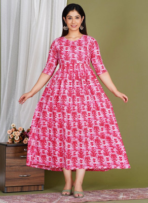 HouseOfCommon Women Fit and Flare Pink Midi/Calf Length Dress