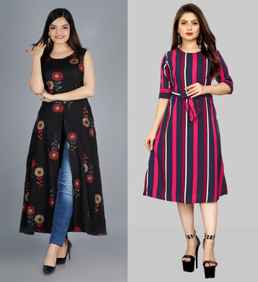 tanvi creation Women A-line Pink Midi/Calf Length Dress