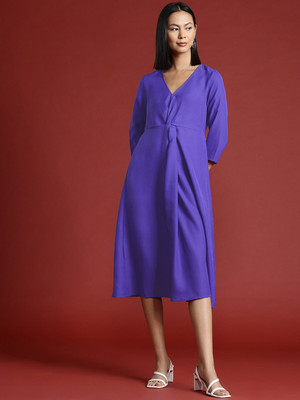 all about you Women A-line Blue Midi/Calf Length Dress