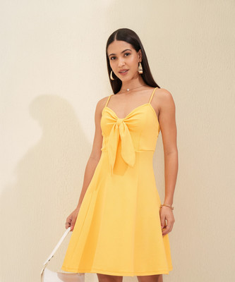 Tokyo Talkies Women Fit and Flare Yellow Midi/Calf Length Dress