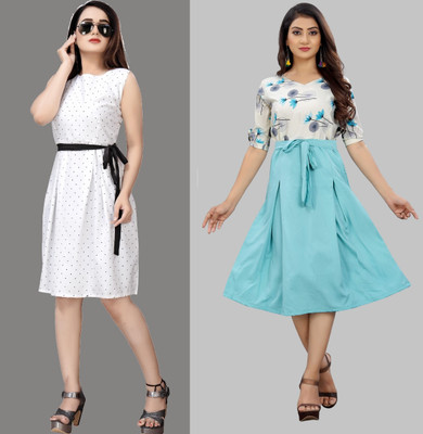 Modli 20 Fashion Women Fit and Flare Multicolor Below Knee Dress