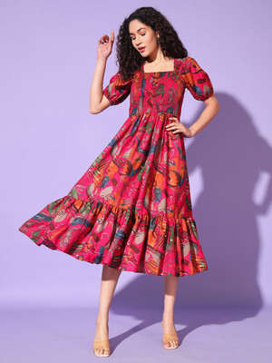 Moda Rapido Women Fit and Flare Pink Knee Length Dress
