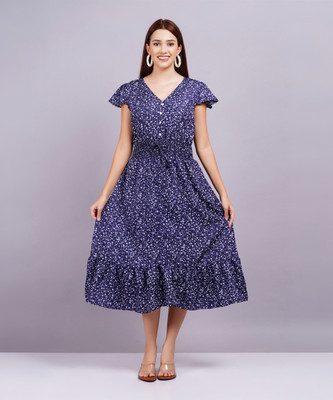 Highlight fashion export Women Fit and Flare Blue Midi/Calf Length Dress