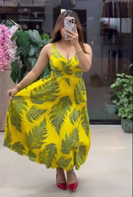 BLOOMORAA FASHION Women A-line Yellow Midi/Calf Length Dress