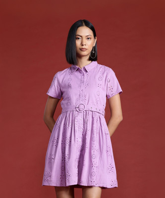 all about you Women A-line Purple Above Knee/Mid Thigh Length Dress