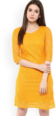 Dressberry Women Bodycon Yellow Knee Length Dress