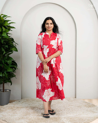 SHRI KRISHNA TEXTILE Women Maxi Pink Full Length Dress