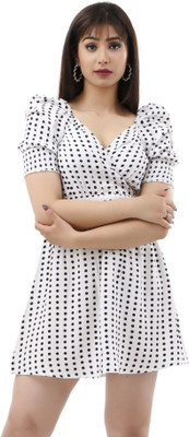 ART OF CLOTHING Women Fit and Flare White Above Knee/Mid Thigh Length Dress