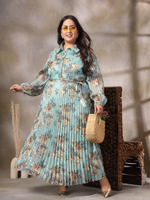 CURVE BY KASSUALLY Women Maxi Blue Full Length Dress
