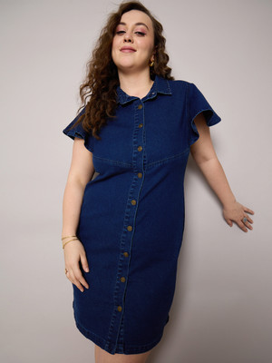 SASSAFRAS Curve Women A-line Dark Blue Above Knee/Mid Thigh Length Dress