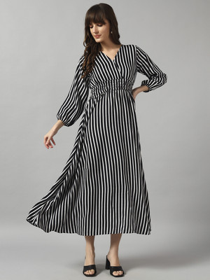 Krunal Raiyani Women Fit and Flare White Maxi/Full Length Dress