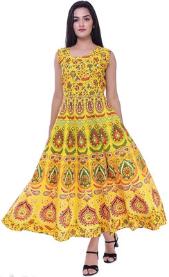 LOVE FASHION Women A-line Yellow Ankle Length Dress