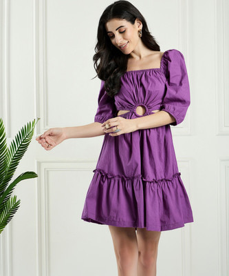 DRAPE AND DAZZLE Women A-line Purple Mini/Short Dress