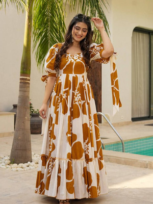 ayan fashion Flared/A-line Gown(Brown)